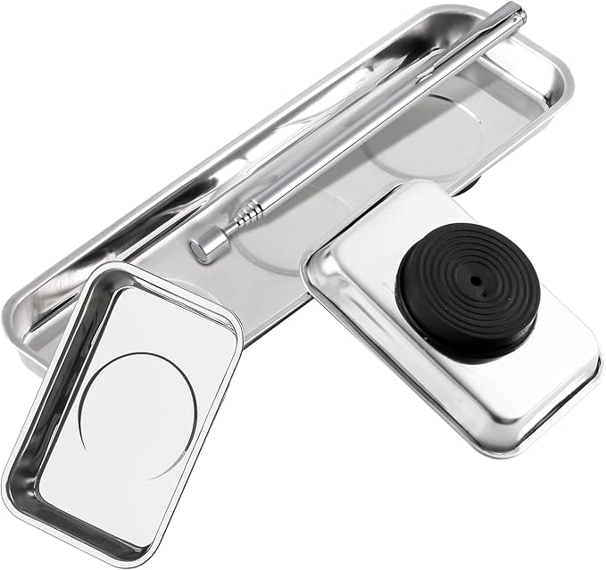 3 Pieces Magnetic Trays with 5LBs Telescoping Magnetic Pick-up Tool Set, 8.9" and 2 Pieces 3.7" Rectangle Stainless Steel Magnet Parts Tray for Screws, Mechanic's