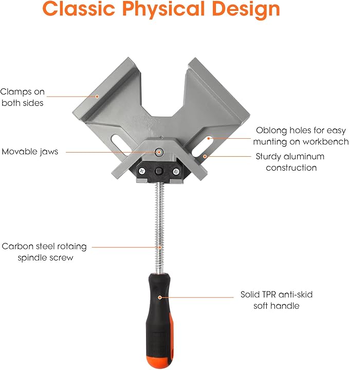 Kosmi Corner Clamps for Woodworking,Right Angle Clamps 90 Degree Single Handle,with Swing Adjustable Jaw Aluminum Alloy Frame Angle Clamp,for Woodworking Welding DIY Photo Frame Vise Holde Tools