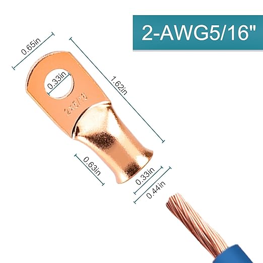 10PCS Battery Cable Ends, 2 Gauge Wire Connectors 5/16 Copper Wire Lugs, Bare Copper Eyelets with Heat Shrink Tubing by HOUSUN