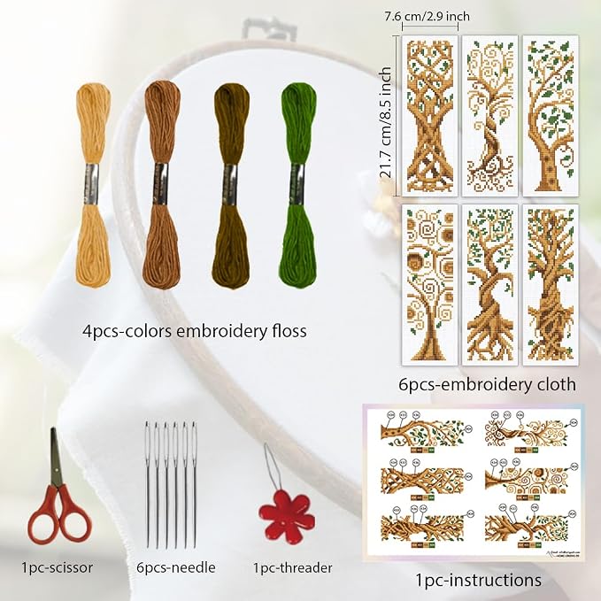 ORIGACH 6 Set Tree of Life Cross Stitch Bookmark Kit - Image 2