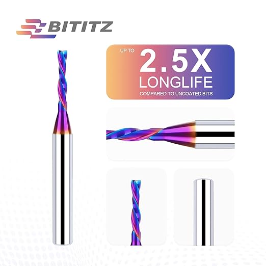 Downcut Spiral Router Bit 1/4 Inch Shank 1/8 Inch Cutting Diameter 1/2 Inch Cutting Length with Extra Long Life Coating CNC Router Bits End Mill for Wood Cutting, Slot Mortise, Engraving