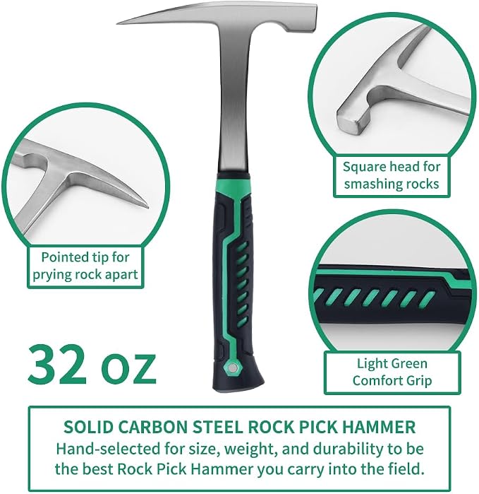 16-Piece Geological Rock Hammer Kit, Portable 32-ounce Hammer and Chisel - Image 3