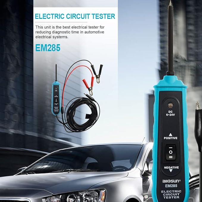 allsun Professional Automotive Circuit Tester,Short Circuit Finder with Buzzer Alarm & LED Light, 6-24V Power Detector Probe with Overload Protection, 5m Cable for Car DIY Repair