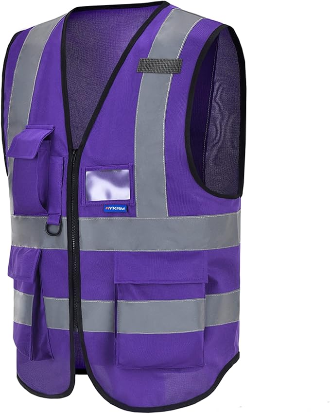 A-SAFETY Safety vest purple Protective Reflective Safety Vest Workwear, 7 Pockets Hi Vis Durable Vest with Reflective Tapes, 4 Lower Pockets, Purple