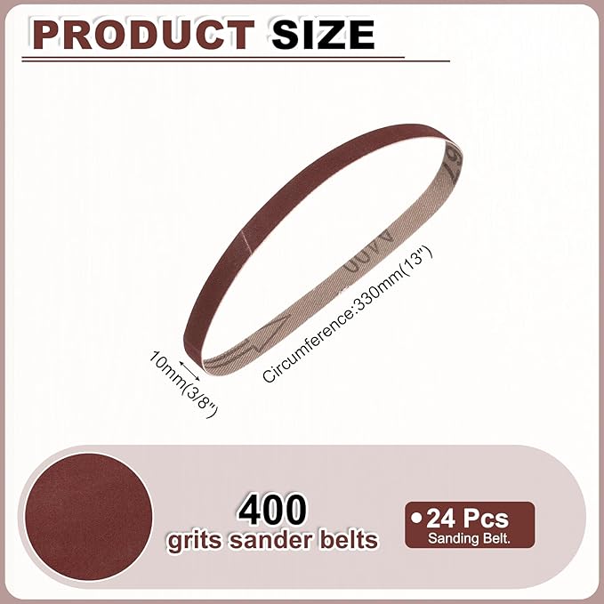 HARFINGTON 3/8 x 13 Inch Sanding Belts, 24 Pcs 400 Grits Aluminum Oxide Abrasive Belt Sander File Belt for Woodworking, Metal Polishing, Knife Sharpener
