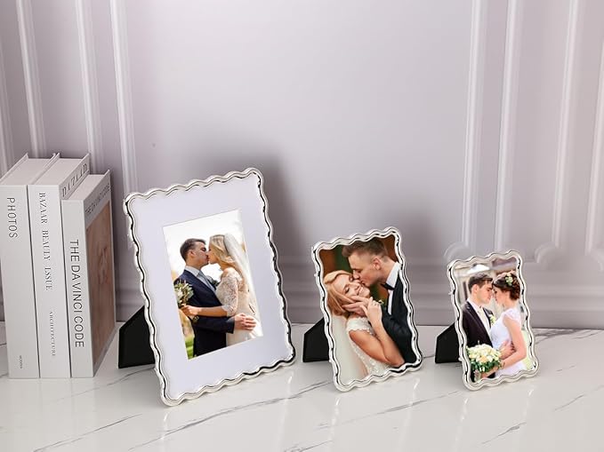 4x6'' Silver Heavy Duty Photo Frame, Wave Design High-End Zinc Alloy Picture - Image 6