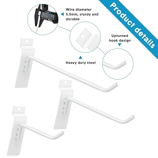 Slatwall Hooks 24 Pcs 4/6/8 Inch Slatwall Accessories Slat Wall Shelf Brackets Slat Wall Hanging Hook and Hanger Slatwall Panel Hook Slat Wall Hook Heavy Duty Pegboard Gridwall Display Hook (White)