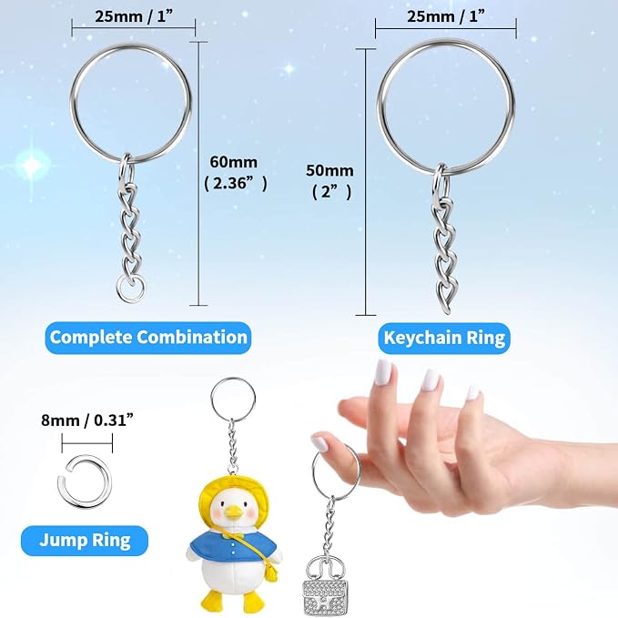 Paxcoo 50Pcs Keychains with Chain and 50 Pcs Jump Rings, Keychain Rings Kit - Image 3