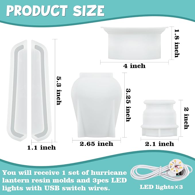 Actvty Oil Lamp Resin Molds Set, Hurricane Lamp Silicone Mold - Image 3