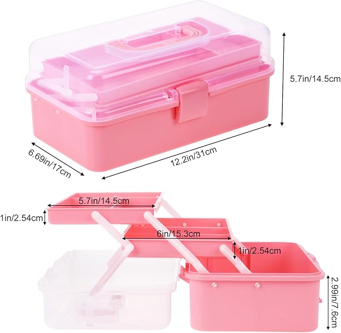 Pink Tackle Box, Craft Organizers and Storage 3-Layer Portable Folding Toolbox - Image 2