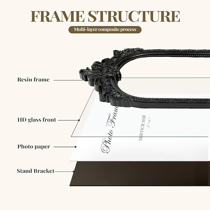 4x6 Black Picture Frame, Vintage Ornate Arched Photo Frame, Glass Front - Image 8