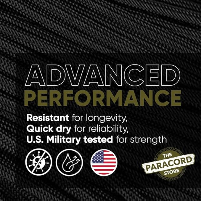 The Paracord Store | Type III 550 Paracord - 50 FT Hank, Charcoal Grey | Heavy Duty 7 Strand Tactical Paracord - USA Made Nylon Outdoor Parachute Cord for Camping, Fishing & More - Survival Cord