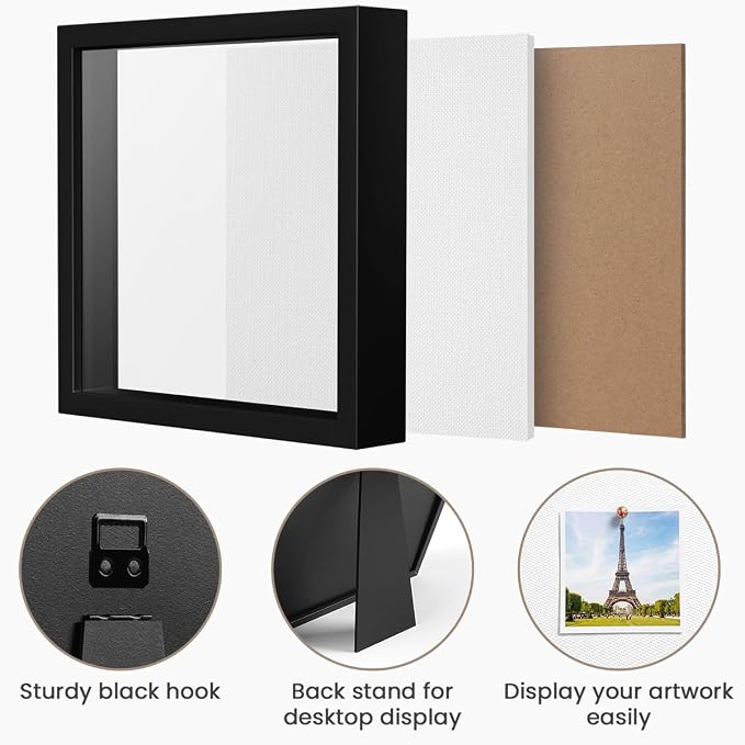 8x8 Shadow Box Frame with Linen Background & Metal Push Pins, Plexiglass Front - Image 6
