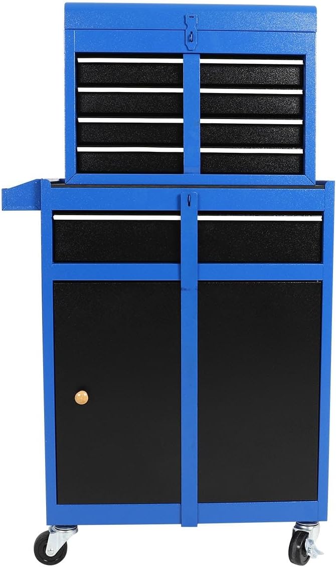 Rolling Tool Cabinet Tool Box, 5-Drawer Storage Chest with Detachable Organizer, Removable Portable Tool Box for Garage Warehouse (Blue)