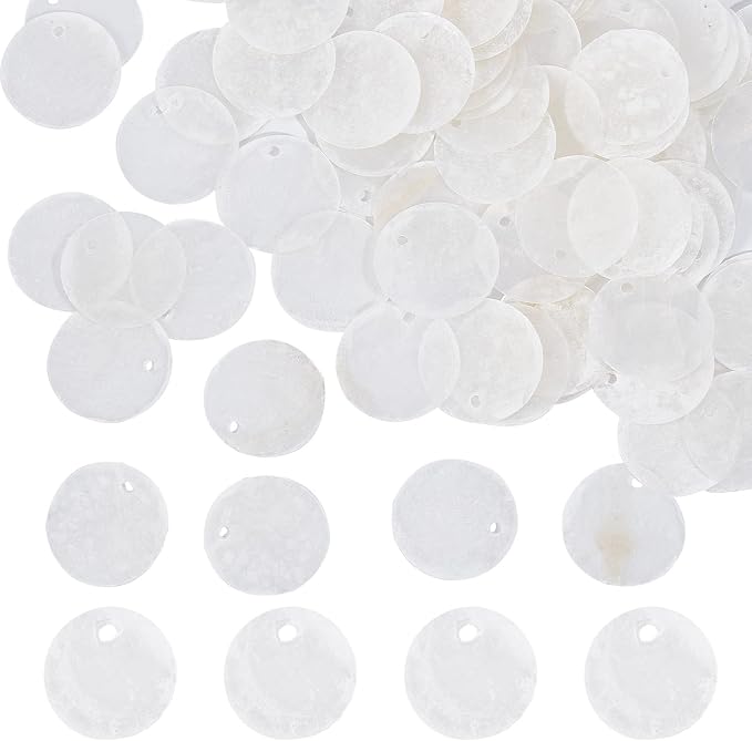 SUNNYCLUE 1 Box 100Pcs Shell Charms Seashell Charm 20mm 0.79in Flat Round by SUNNYCLUE