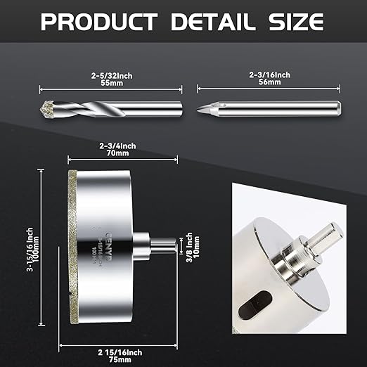 3-15/16inch | 100mm Diamond Hole Saw with Center Drill bit and Diamond-Coated Center Drill bit for Ceramic Glass Marble Fiberglass Granite and Porcelain Tiles by CENYB
