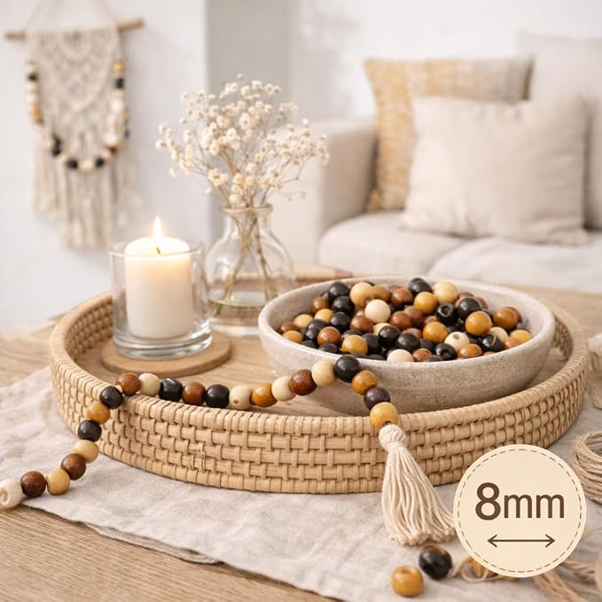 1000pcs 8mm Wooden Beads for Crafts, Large Hole Wood Beads Bulk, Natural Round - Image 9