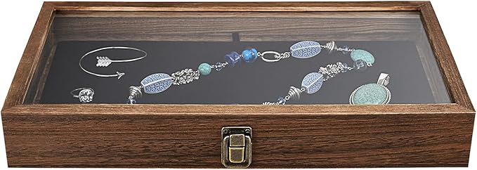 MOOCA 2 Pcs Wooden Jewelry Display Case Tempered Glass Top Lid, Gemstone - Image 4