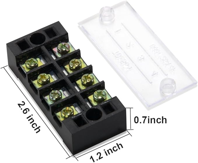 MILAPEAK Terminal Blocks - 12pcs (6 Sets) 4 Positions Dual Row 600V 25A Screw Terminal Strip Blocks with Cover, Pre-Insulated 400V 25A 4 Positions Barrier Strip Black & Red