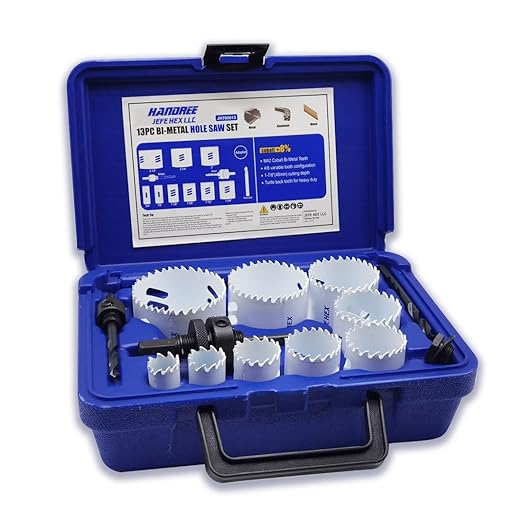 JEFE HEX 13-Piece Hole Saw Set, Bi-Metal Hole Saw Kit, M42 Bi-metal Hole Cutter Set with 9-Pc Hole Saw-3/4",7/8",1-1/8",1-3/8",1-1/2"1-3/4",2",2-1/4" and 2-1/2" for Metal, Wood, Plywood, Drywall, PVC