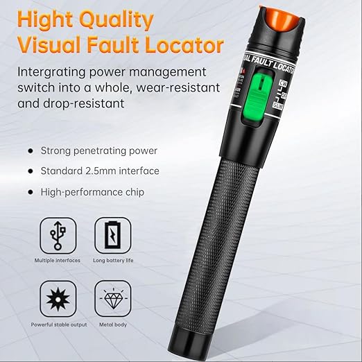 Moocci Visual Fault Locator Fiber Optic Tester - VFL Fiber Optic Cable Tester Meter with FC to LC Adapter - Tools Tester Kit for LC/FC/SC/ST, Network Cable Test