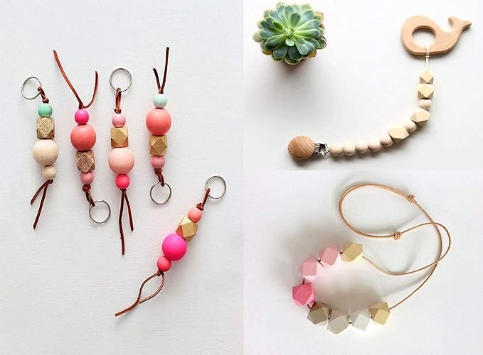 Geometric Wooden Beads, 16mm Smooth Loose Beads Unfinished Spacer Beading - Image 2