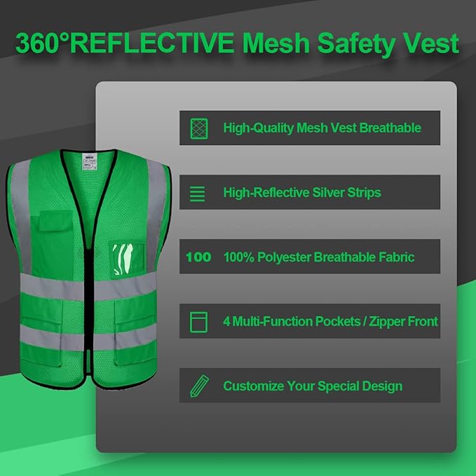 BeautyWill Custom Logo 10/20 Pack Safety Vest Class2 High Visibility Vest with Pockets Breathable Construction Vest Bulk