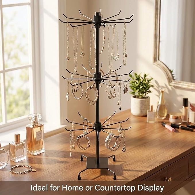 QWORK 3-Tier Rotating Metal Jewelry Display Stand – 2 Sets Adjustable Tabletop - Image 7