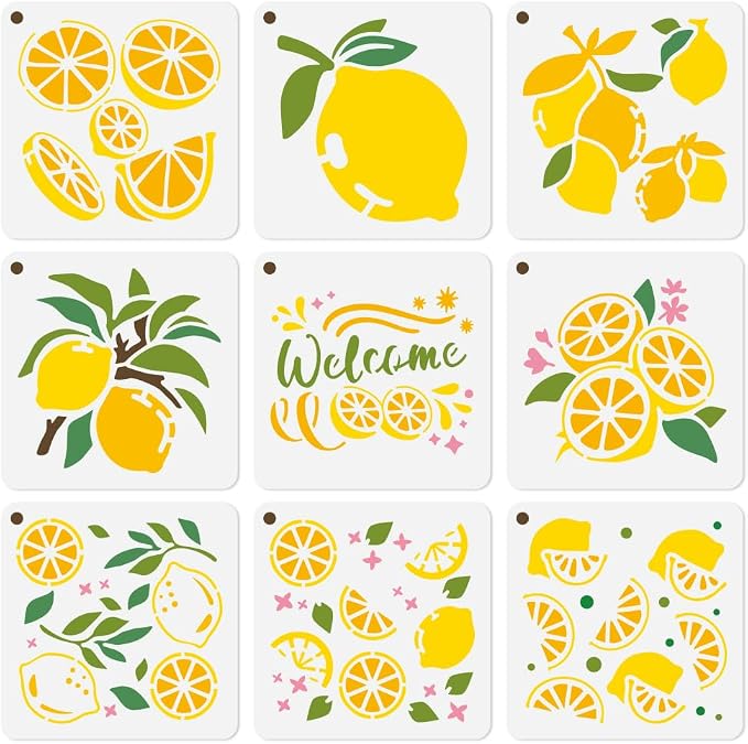 9Pcs Lemon Stencils for Painting, 5.9"x 5.9" Reusable Lemon Slices Stencil by Doodlream