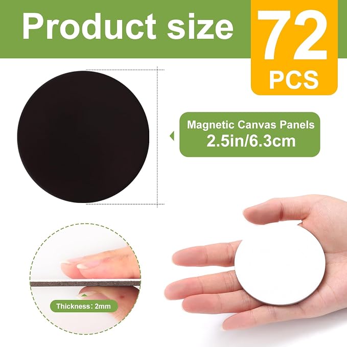 72Pack 2.5x2.5IN Round Mini Canvas Magnets, Small Magnetic Paint Canvas | - Image 2