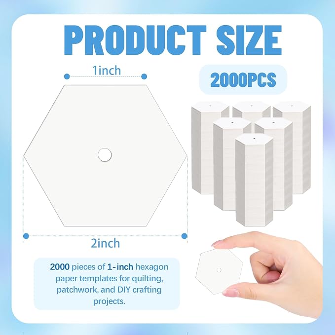 2000 PCS Hexagon Piecing Paper Templates, Quilting Templates Accessories - Image 2