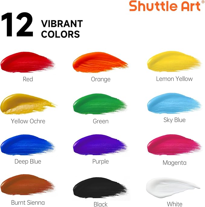 Shuttle Art Acrylic Paint, 12 Colors Acrylic Paint Large Bottle Set, 473ml/16oz - Image 3