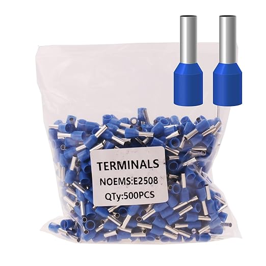 500pcs AWG14 Wire Ferrules Terminals Kit, AWG 14/2.5mm² Blue Terminal Connector, Wire Insulated Cord Pin Ends Terminals for Electric, Industrial, Communication Equipment,Power Control System, etc.