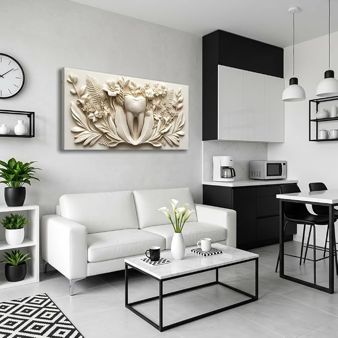 ZESTRILIA Dental Tooth Floral Relief Wall Art, Medical Nature Abstract Canvas - Image 6