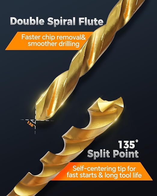 COMOWARE Titanium Impact Drill Bit Set - 30 Pcs Hex Shank HSS, Quick Change Design, 1/16"-1/2"