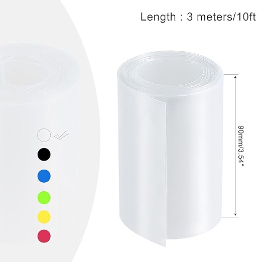 MECCANIXITY Battery Wrap PVC Heat Shrink Tubing 58mm Dia 90mm Flat 10 Feet(3meters) Clear Good Insulation for Battery Pack