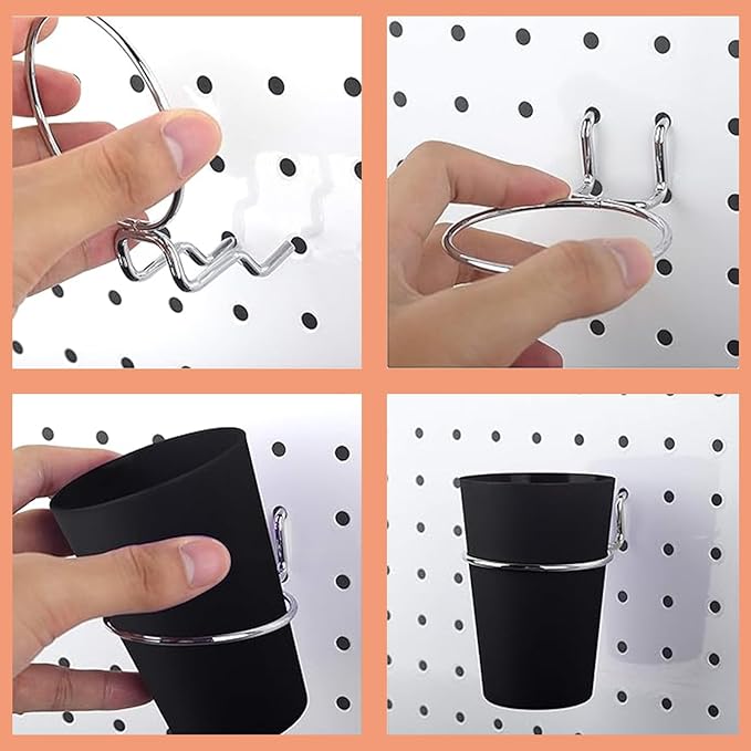 16 Sets Pegboard Hooks with Pegboard Cups, Ring Style Pegboard Bins with Rings