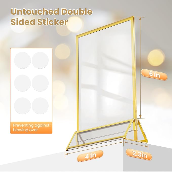 Acrylic Sign Holder 4X6 Double-Sided Gold Picture Frames ，6 Pack | Acrylic - Image 2