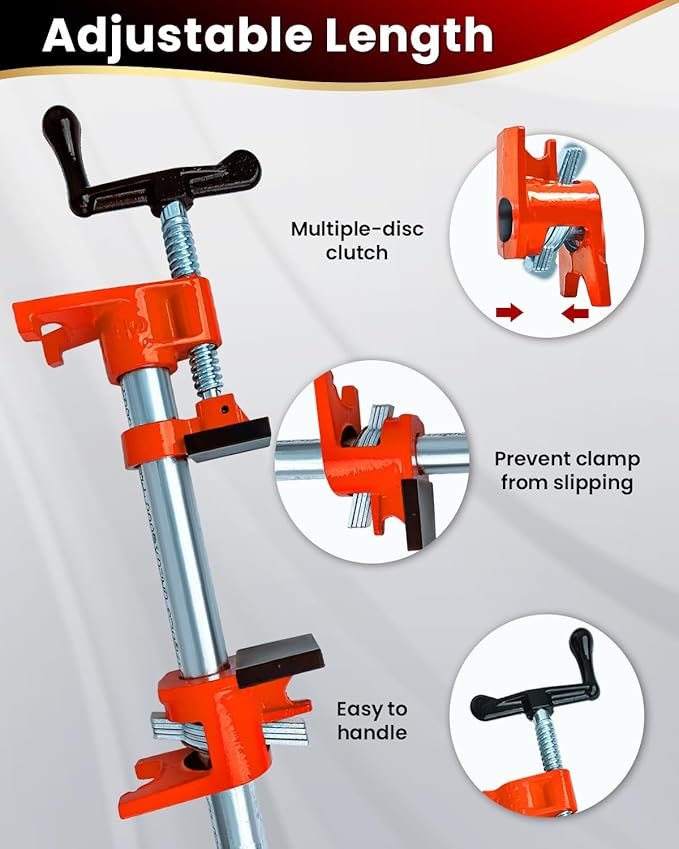Pipe Clamps 3/4 inch 6 Pack Pipe Clamp with Unique Foot Ideal for Carpentry, Home Improvement, and DIY Projects Wood Gluing Clamps (Orange, 3/4 IN with Pads)