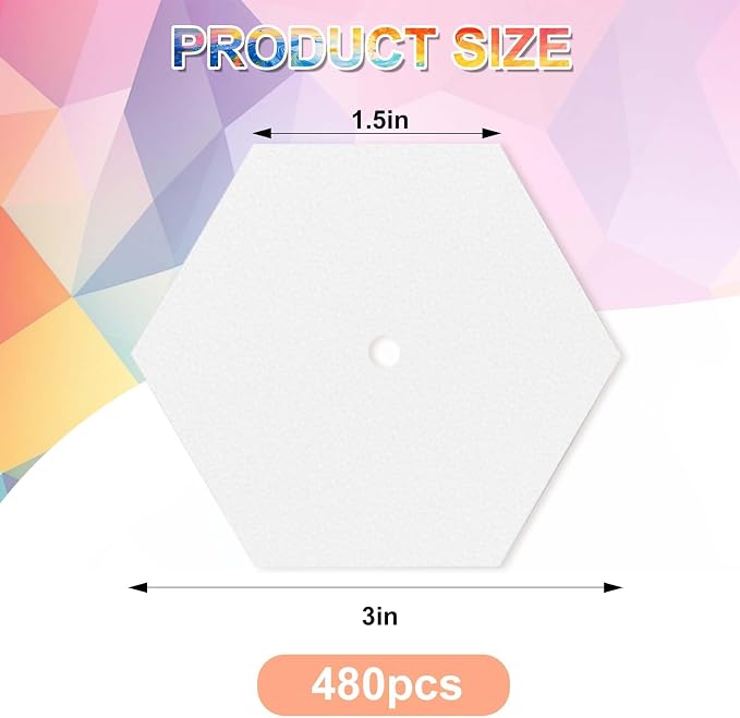 480 PCS 1.5" Piecing Paper for Quilting, Hexagon Quilting Templates | for DIY - Image 2