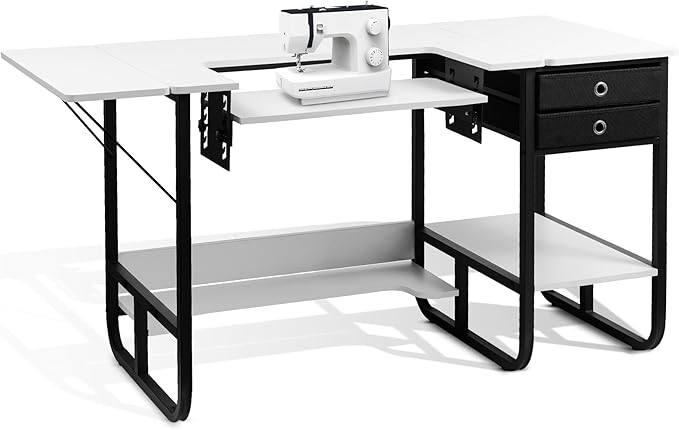 Vividwood Foldable Sewing Machine Table, Storage Shelf and 2 Cloth Drawers by vividwood