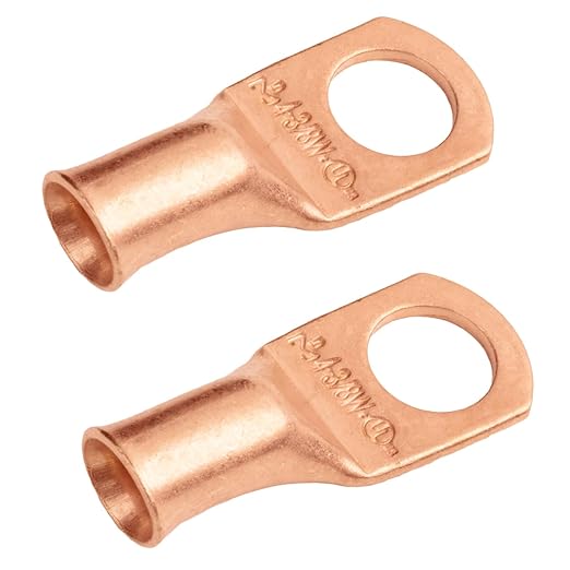 SELTERM 2pcs 4 AWG 3/8" Stud (Wide Pad) Copper Wire Lugs,Battery Lugs, Ring Terminals,Battery Cable Ends, 4 Guage Ring Terminal Connectors,UL Heavy Duty Bare Copper Eyelets Battery Terminal Connectors