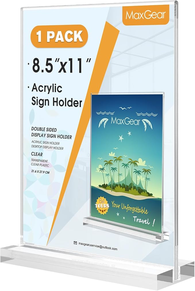 MaxGear Acrylic Sign Holder 8.5" x 11" Double Sided Menu Holder, 1 Pack | Clear by MaxGear