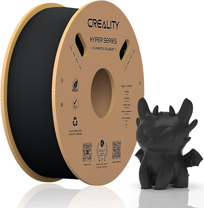 Official Creality Hyper PLA Filament 1.75mm, High Speed PLA 30-600mm/s Rapid 3D Printer Filament, Dimensional Accuracy +/-0.02mm, Fit Most FDM 3D Printers, 1KG(2.2lbs) Spool Black