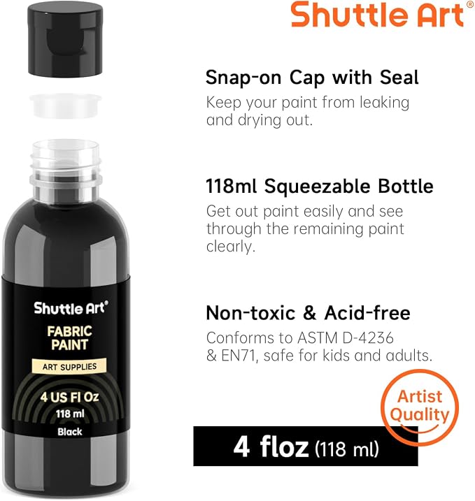 Shuttle Art Black Fabric Paint, 4 oz Fabric Paint - Image 3