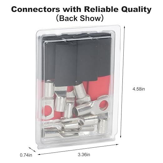 Thick Copper Electric Wire Lugs,10Pcs Tinned Copper Gauge 2Awg-3/8(M10) Ring Heavy Duty Battery Cable Lugs Ends Ring Terminals Connectors with 10Pcs 3:1 Heat Shrink Tubing Assortment Kit