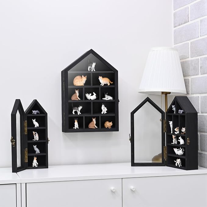 Ikee Design 3 Pcs Set Wall-Mounted House-Shaped Wooden Shadow Cubby Box Display - Image 7
