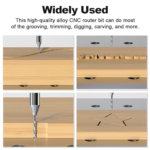 FivePears Up&Down Cut Spiral Router Bits Set for CNC, 1/16 inch Cutting Diameter and 1/2 inch Cutting Length 1/4 inch Shank Carbide End Mill Router Bit for Wood Carving Engraving Grinding Grooving