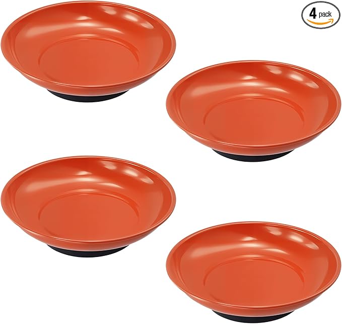 4 Pack 6 Inch Magnetic Bowls, Round Magnetic Parts Tray Bowl, Stainless Steel Magnetic Parts Tray Set for Bolts, Pins, Screws, Nuts, Small Parts Tools Organization for Workshop Orange