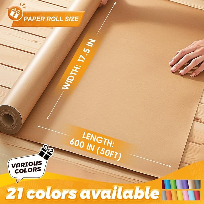 PerkHomy Brown Kraft Paper Roll 17.5" x 600" - Image 2